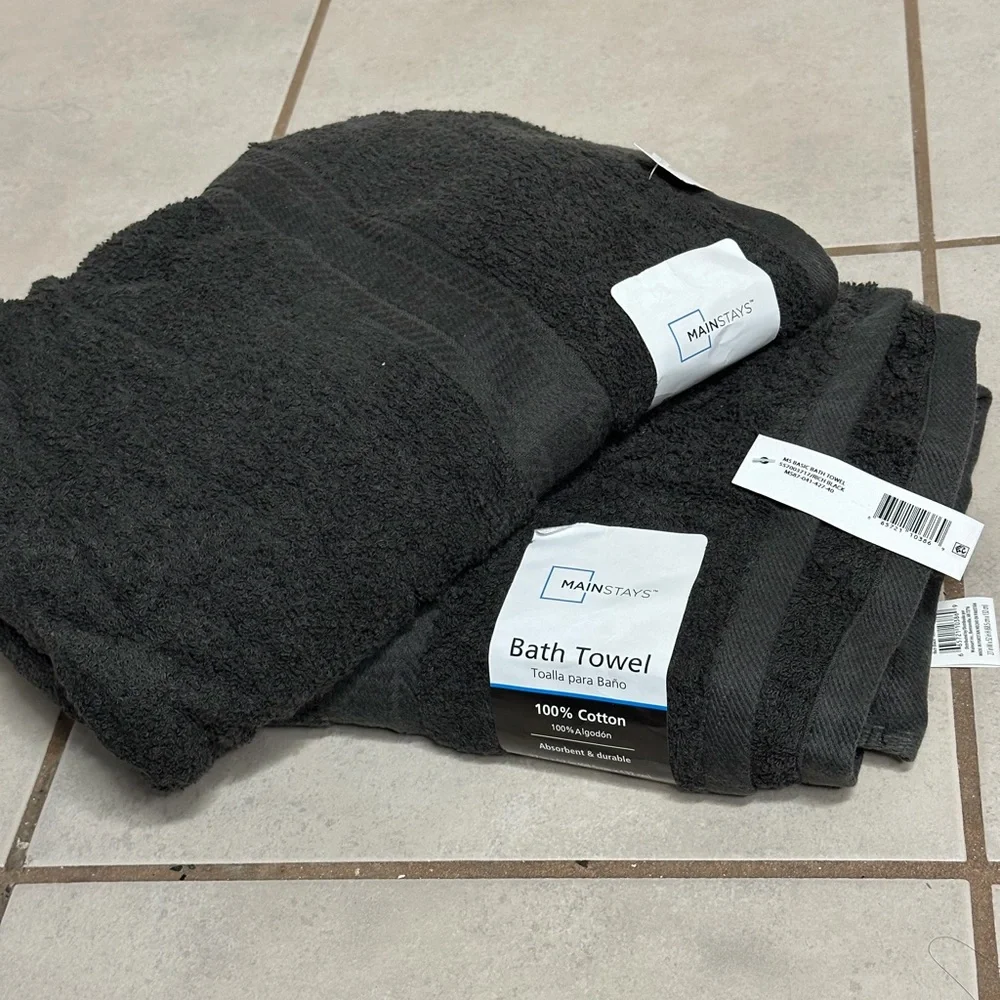 Mainstays Black/Charcoal Gray 2‎ Bath Towels cotton rich